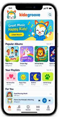 KidoGroove phone UI mockup